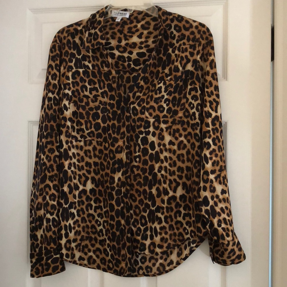 Express leopard print button down blouse